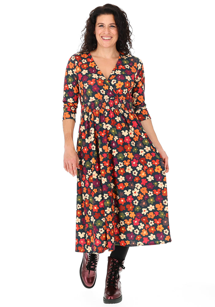 Bodhi Flower Doodle Print Midi Dress