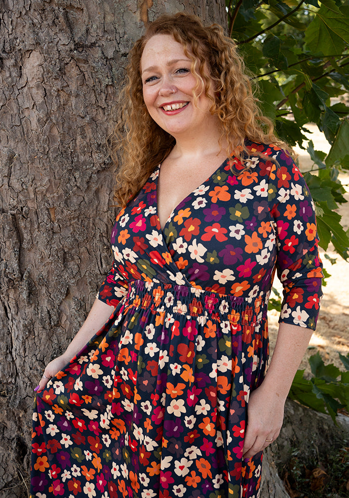 Bodhi Flower Doodle Print Midi Dress