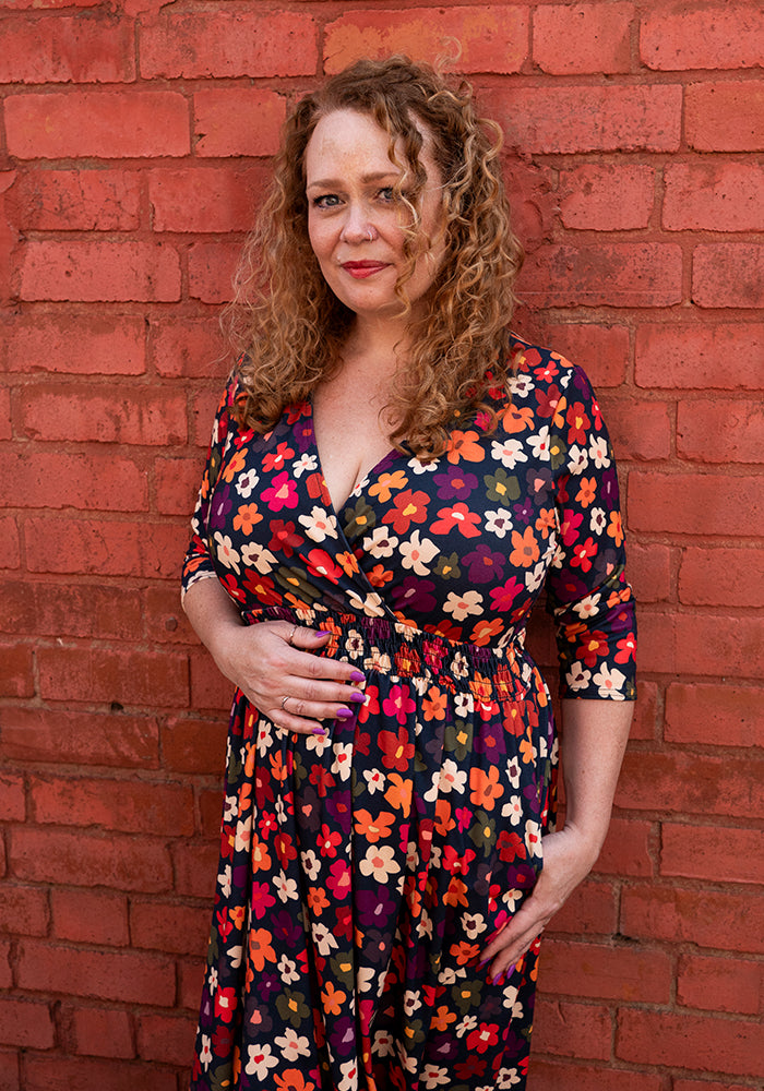 Bodhi Flower Doodle Print Midi Dress