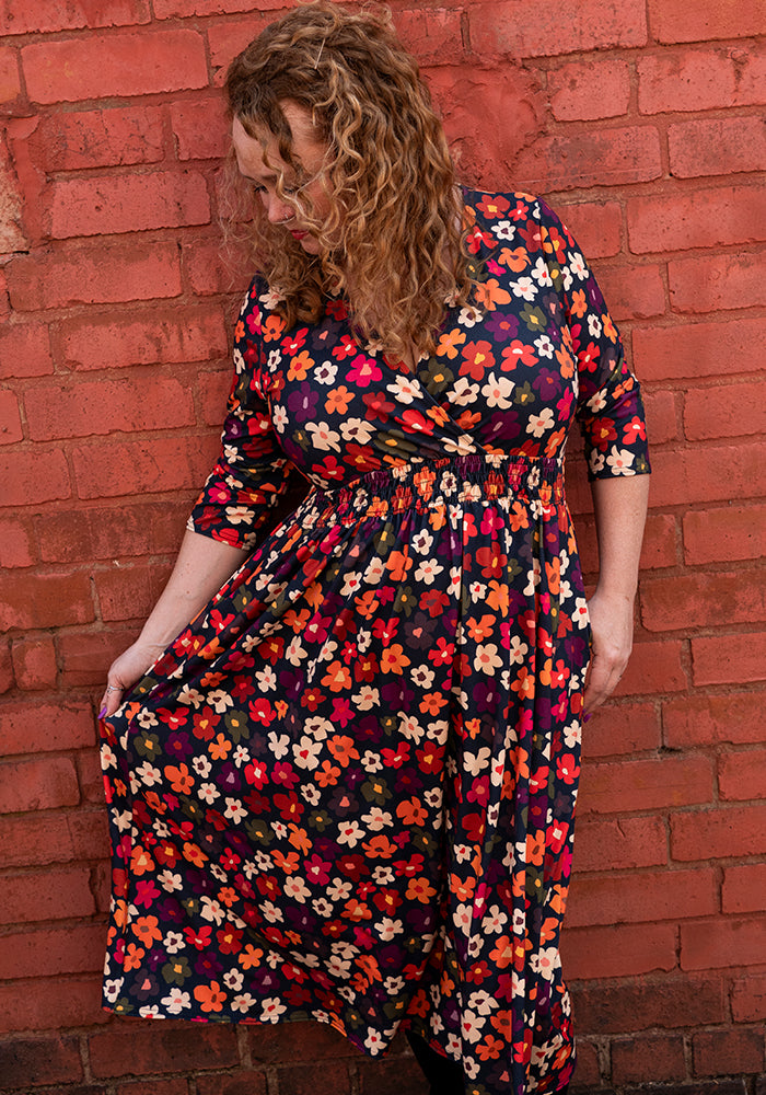 Bodhi Flower Doodle Print Midi Dress