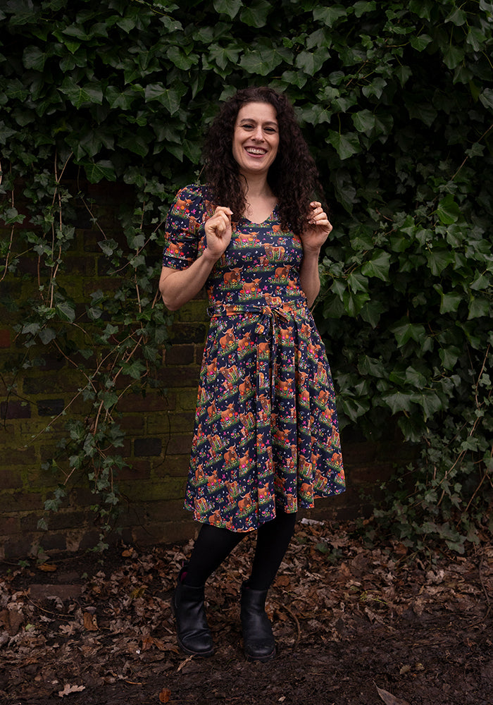 Bodie Highland Cow Print Full Skirt Dress