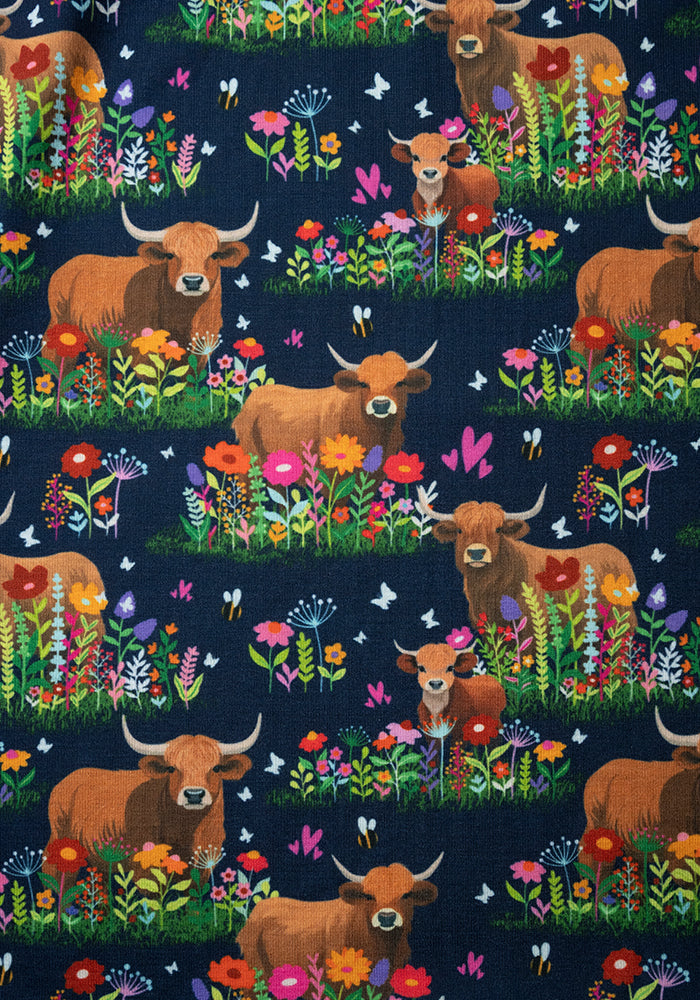 Bodie Highland Cow Print Full Skirt Dress