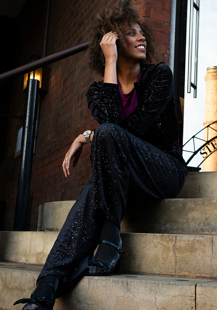 Glimmer Black Sparkle Velvet Bolero Jacket