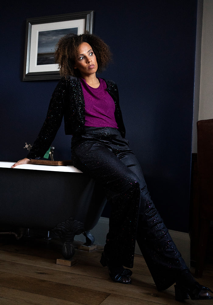 Glimmer Black Sparkle Velvet Bolero Jacket