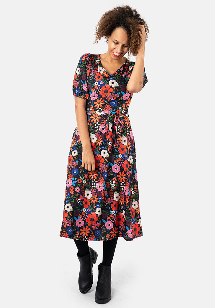 Bonnie-Rae Spring Poppy Print Midi Dress