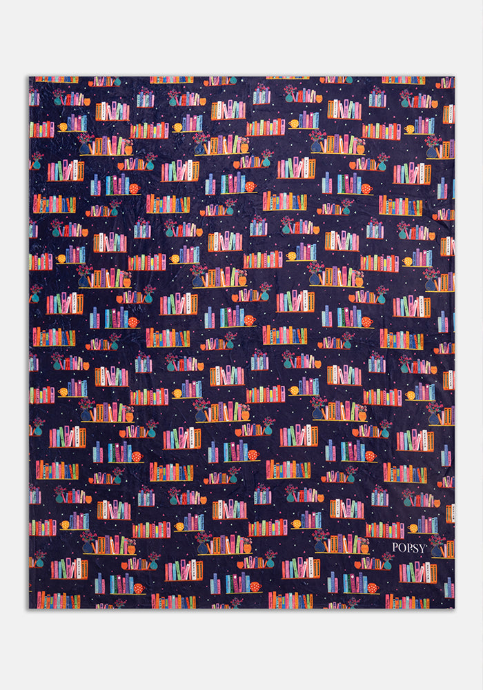 Pop-under Bookshelf Print Plush Blanket