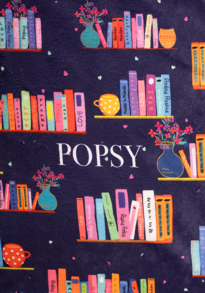 Pop-under Bookshelf Print Plush Blanket