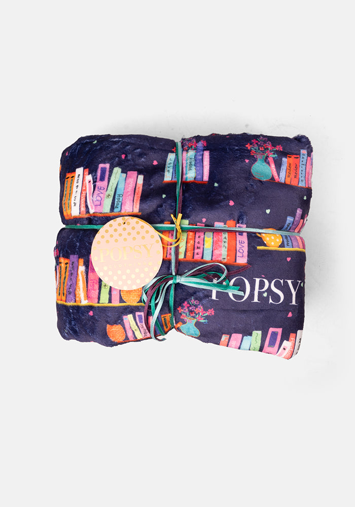 Pop-under Bookshelf Print Plush Blanket