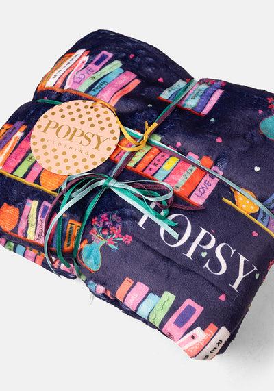 Pop-under Bookshelf Print Plush Blanket