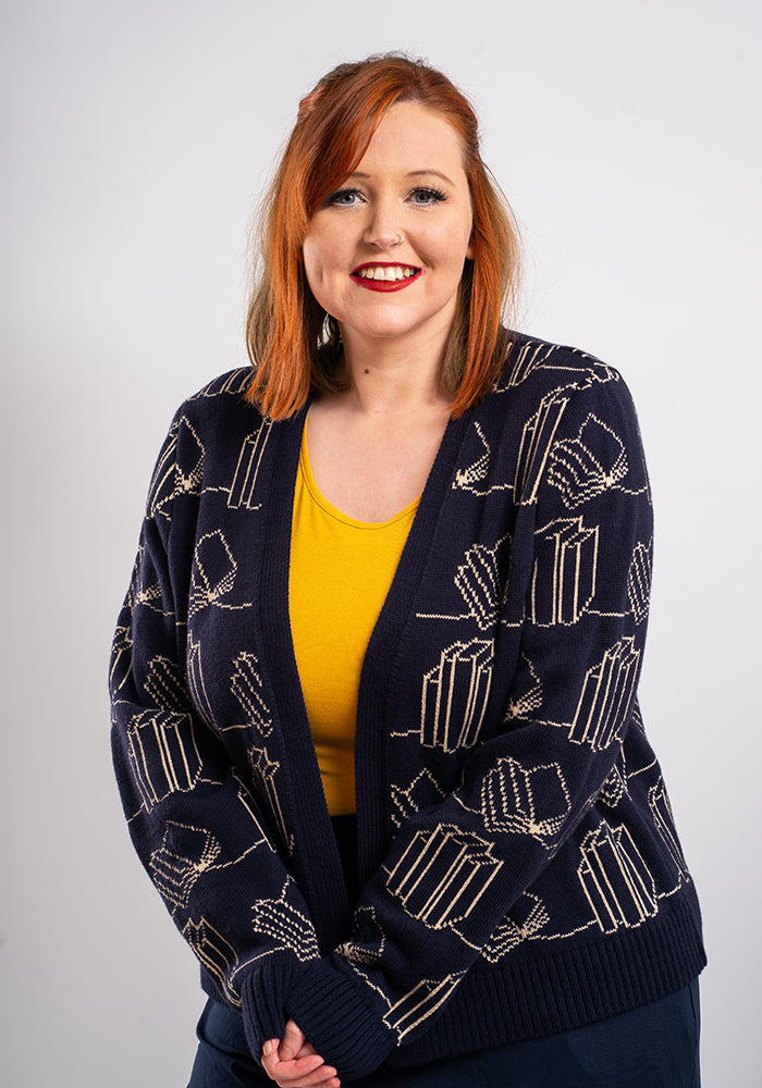 Seventh angle of Navy Book Knit Cardigan