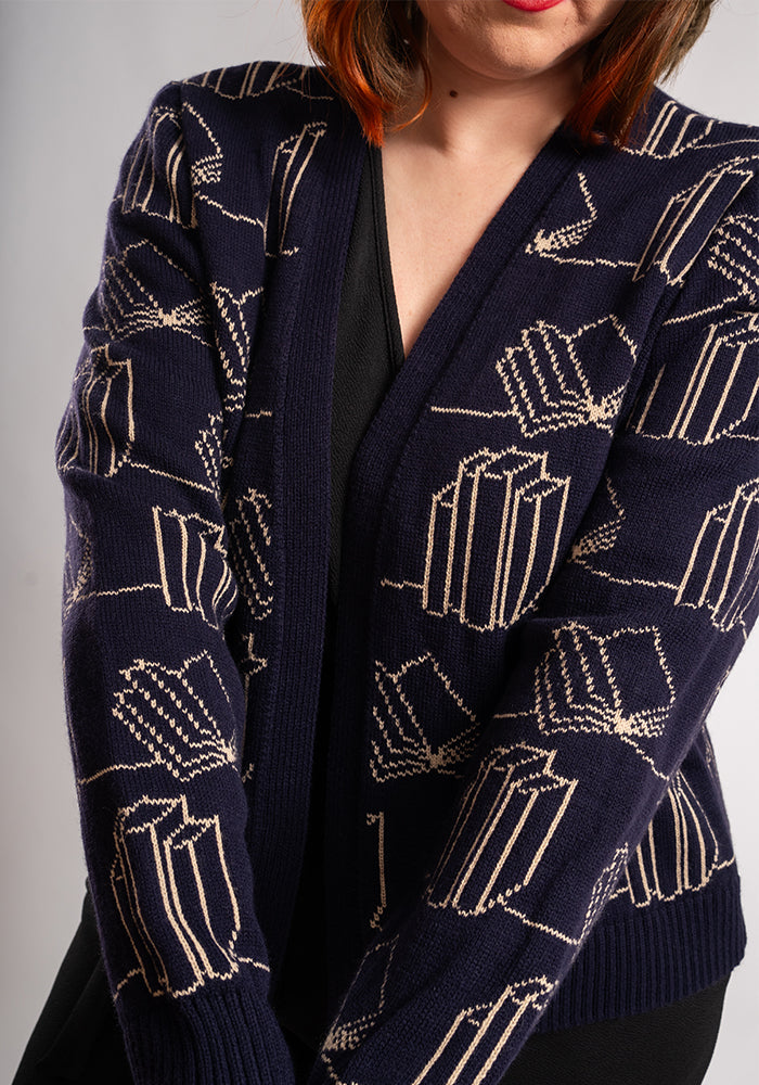 Fifth angle of Navy Book Knit Cardigan