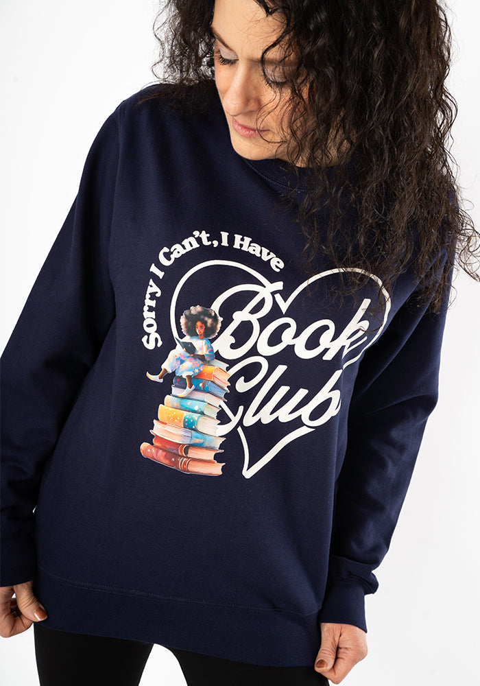 Second angle of Book Club Print Sweatshirt (Navy)
