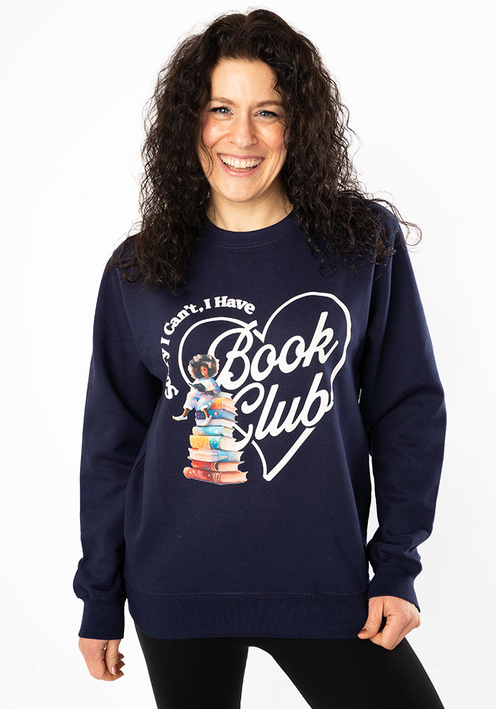 Third angle of Book Club Print Sweatshirt (Navy)