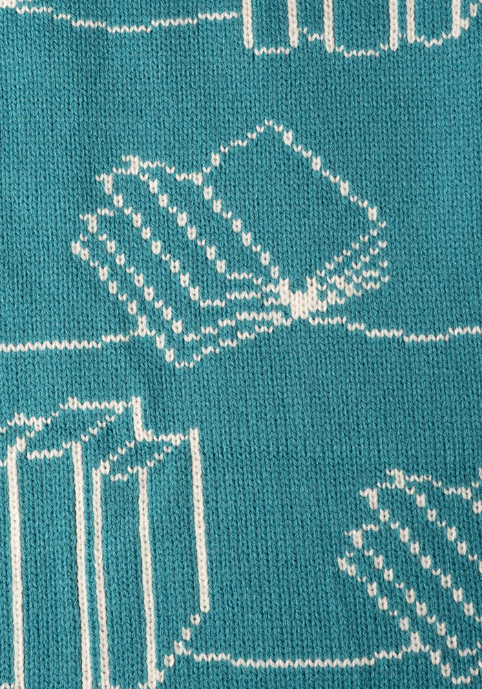 Second angle of Teal Book Knit Cardigan