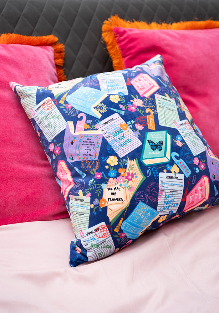 Third angle of Library Books Print Cushion Cover