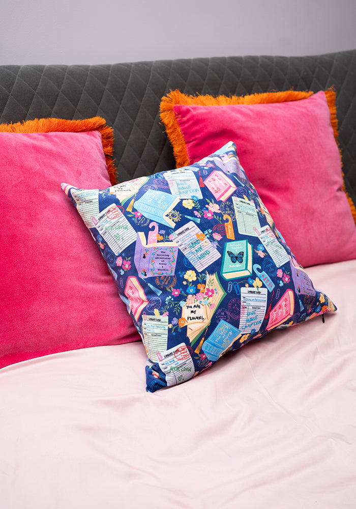 Front view of Library Books Print Cushion Cover
