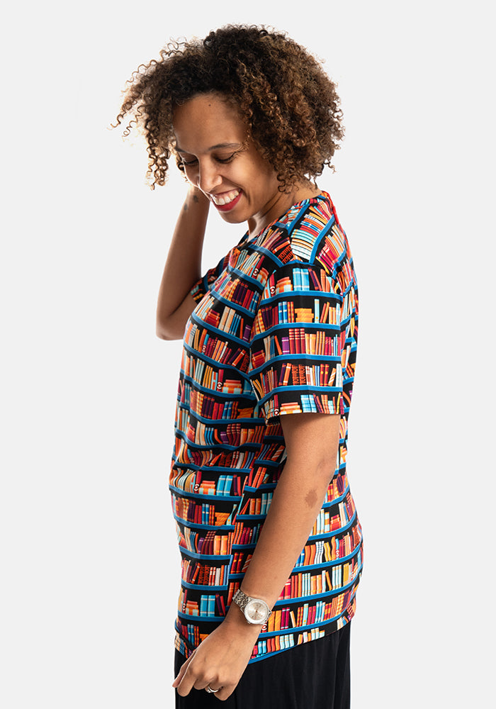 Bookshelf Print Cotton T-Shirt