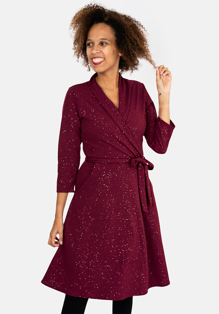 Bordeaux Wine & Silver Glitter Dress