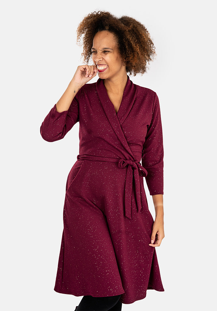 Bordeaux Wine & Silver Glitter Dress