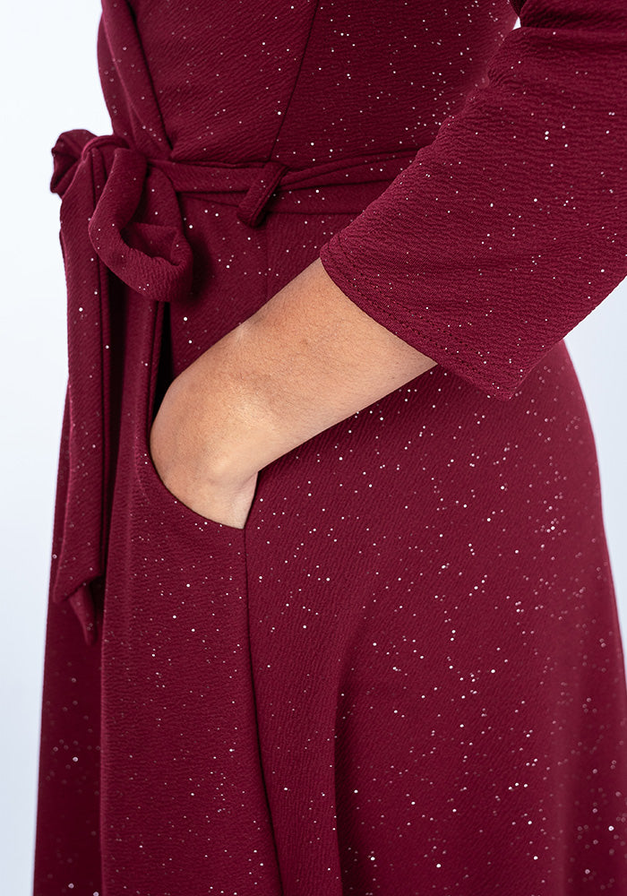 Bordeaux Wine & Silver Glitter Dress