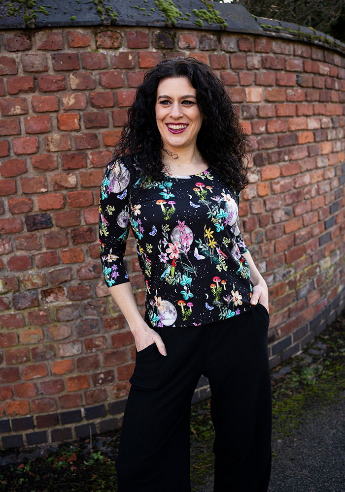 Makena Midnight Botanical Print Loose Fit Viscose Top