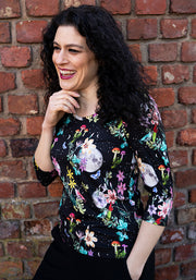 Makena Midnight Botanical Print Loose Fit Viscose Top
