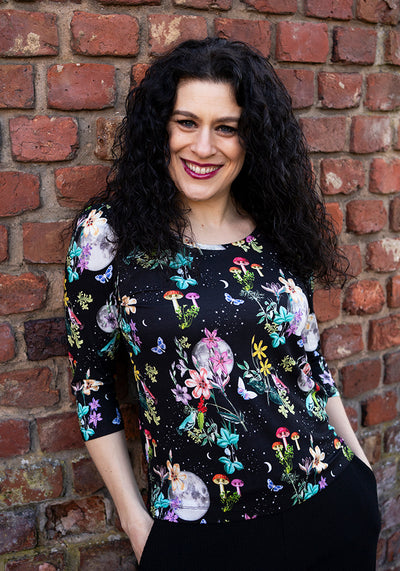 Makena Midnight Botanical Print Loose Fit Viscose Top