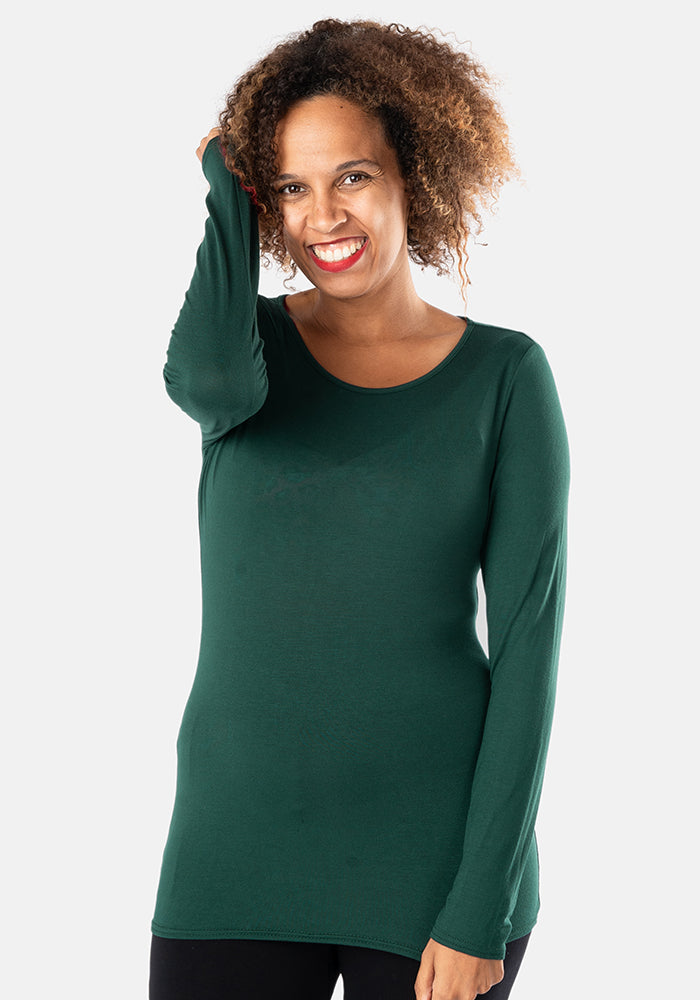 Bottle Green Long Sleeve Round Neck Top