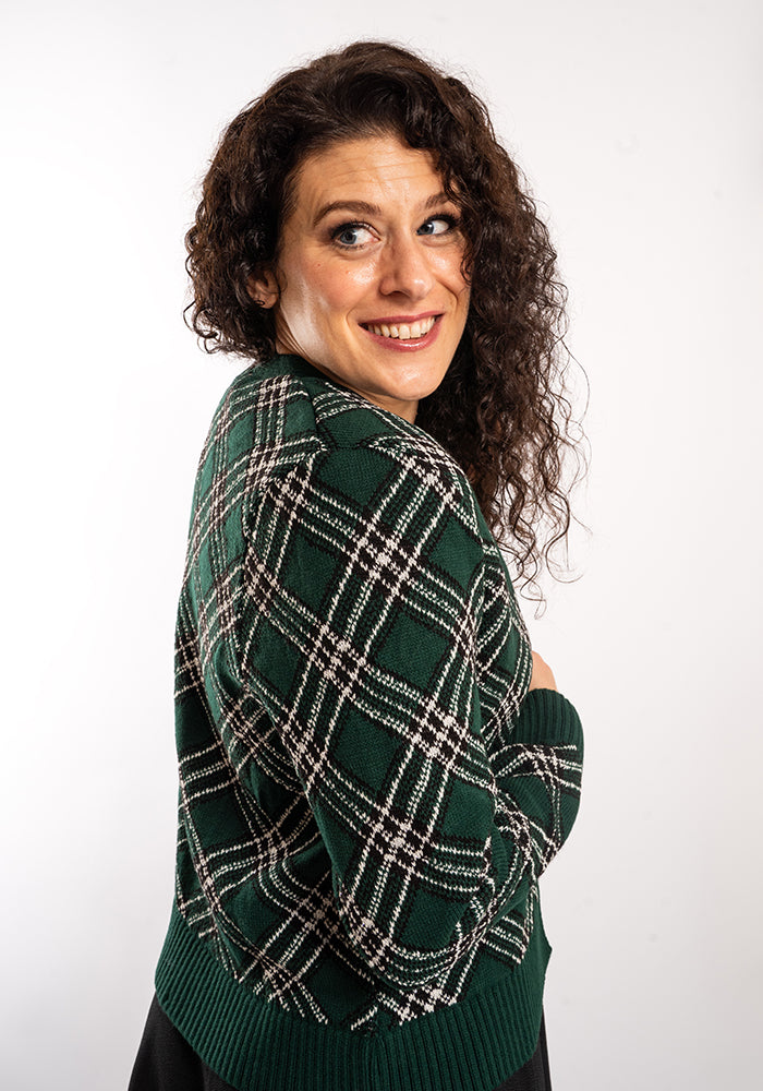 Fourth angle of Bottle Green &amp; Silver Lurex Check Cardigan
