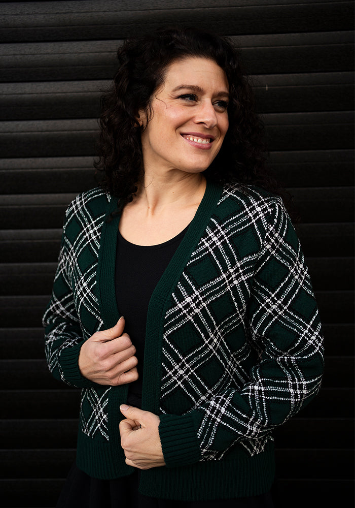 Fifth angle of Bottle Green &amp; Silver Lurex Check Cardigan