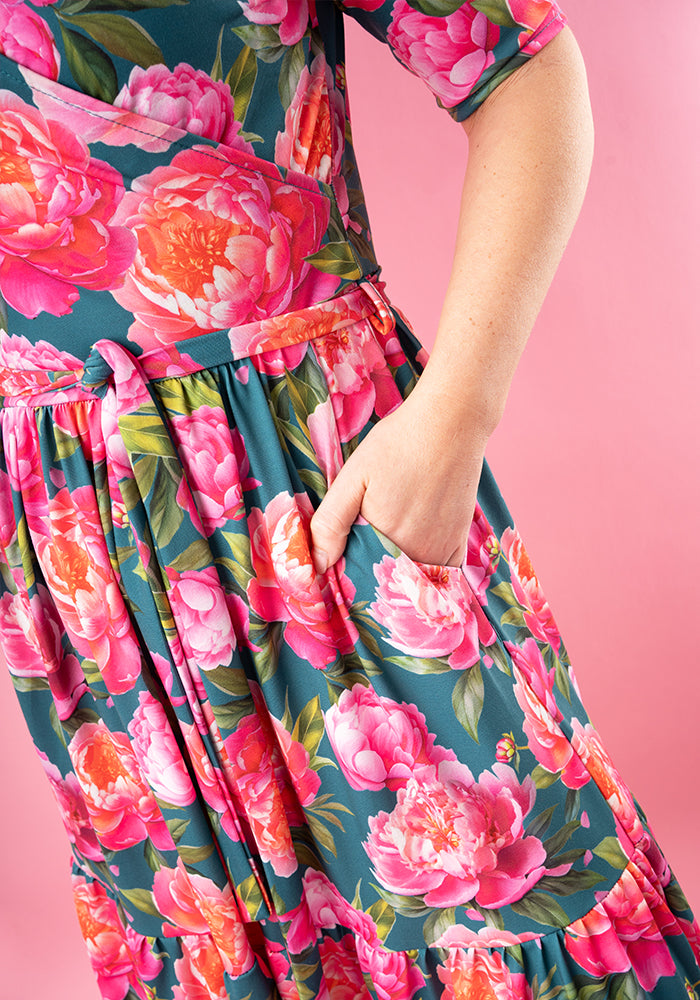 Bouquet Peonies Print Midaxi Dress