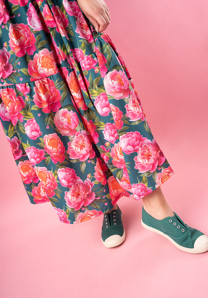 Bouquet Peonies Print Midaxi Dress