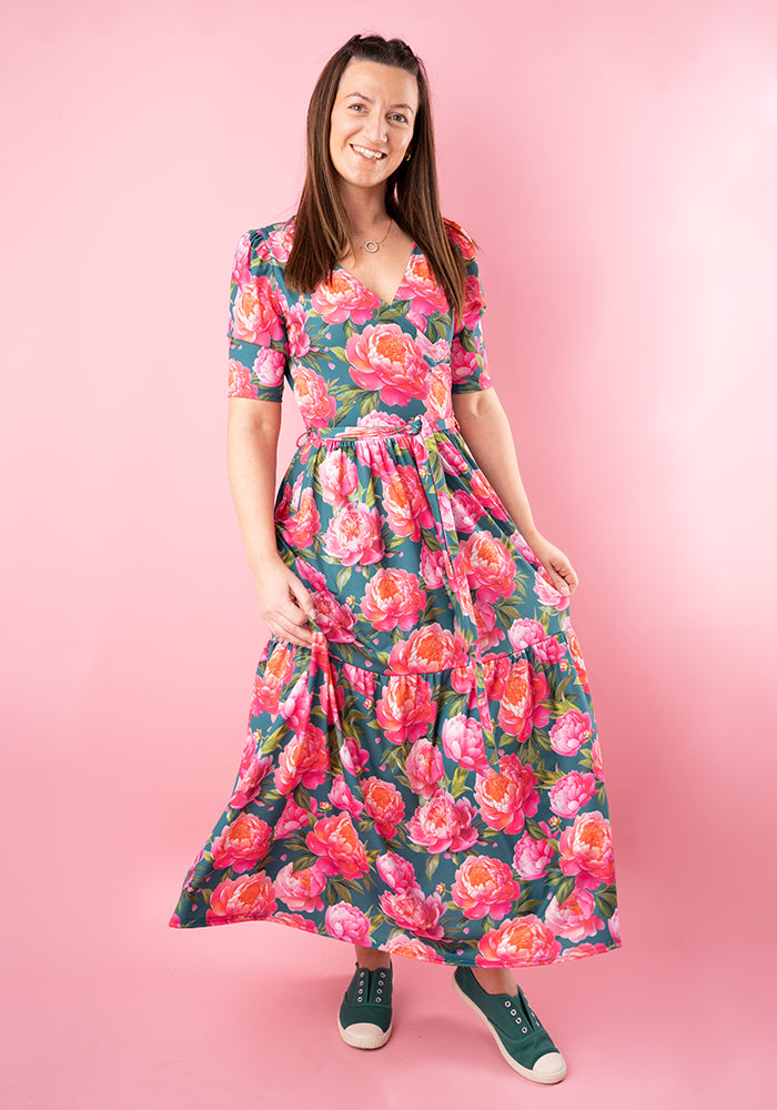 Bouquet Peonies Print Midaxi Dress