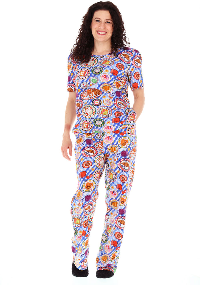 Third angle of Breakfast Table Print Straight Leg Cotton Pyjama Set