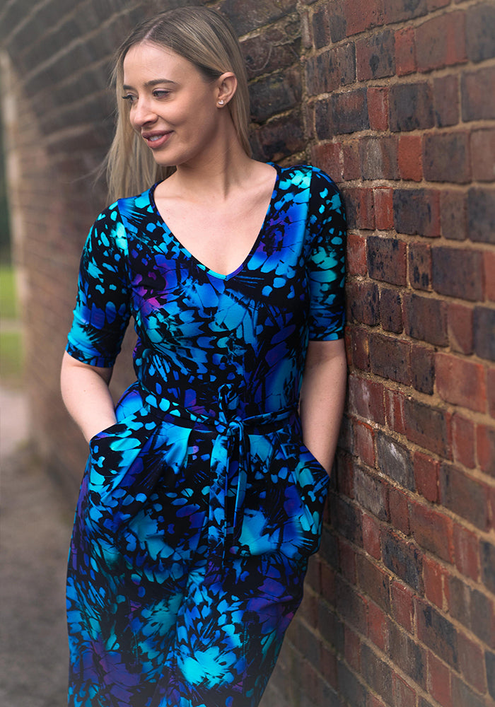 Fourth angle of Bryella Abstract Butterfly Print Culotte Cotton Jumpsuit