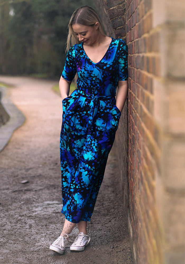 Third angle of Bryella Abstract Butterfly Print Culotte Cotton Jumpsuit