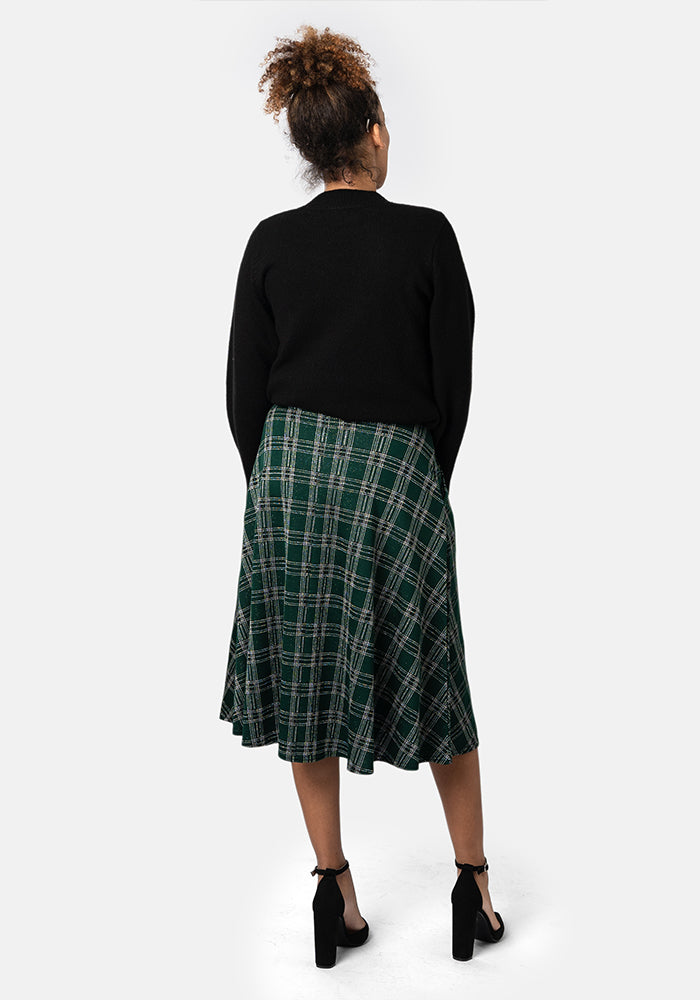 Bridget Green Tartan Midi A-Line Skirt
