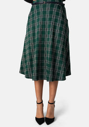Bridget Green Tartan Midi A-Line Skirt