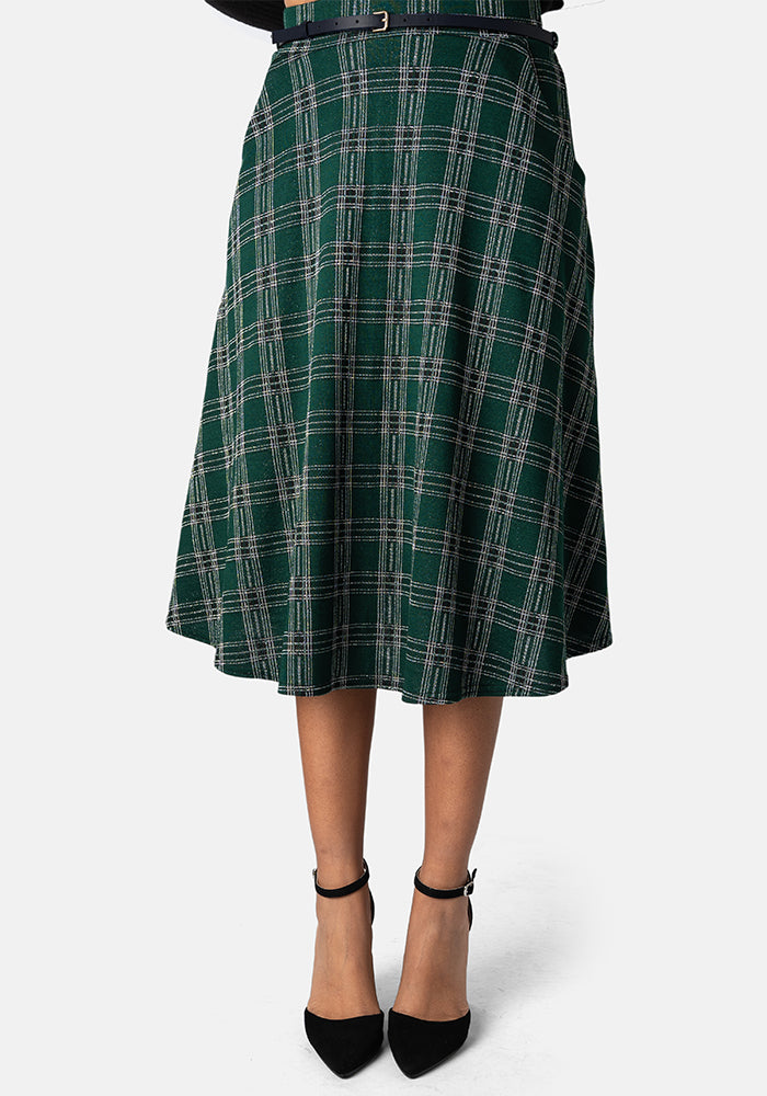 Bridget Green Tartan Midi A-Line Skirt