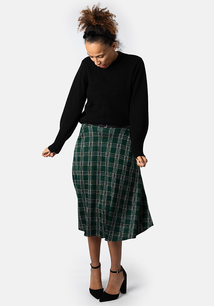 Bridget Green Tartan Midi A-Line Skirt