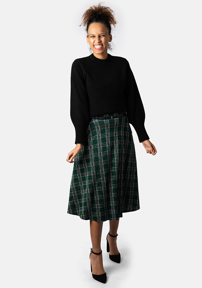 Bridget Green Tartan Midi A-Line Skirt