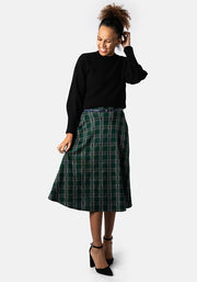 Bridget Green Tartan Midi A-Line Skirt