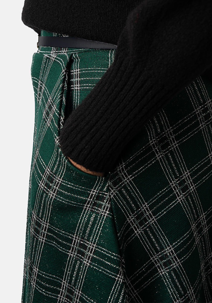 Bridget Green Tartan Midi A-Line Skirt