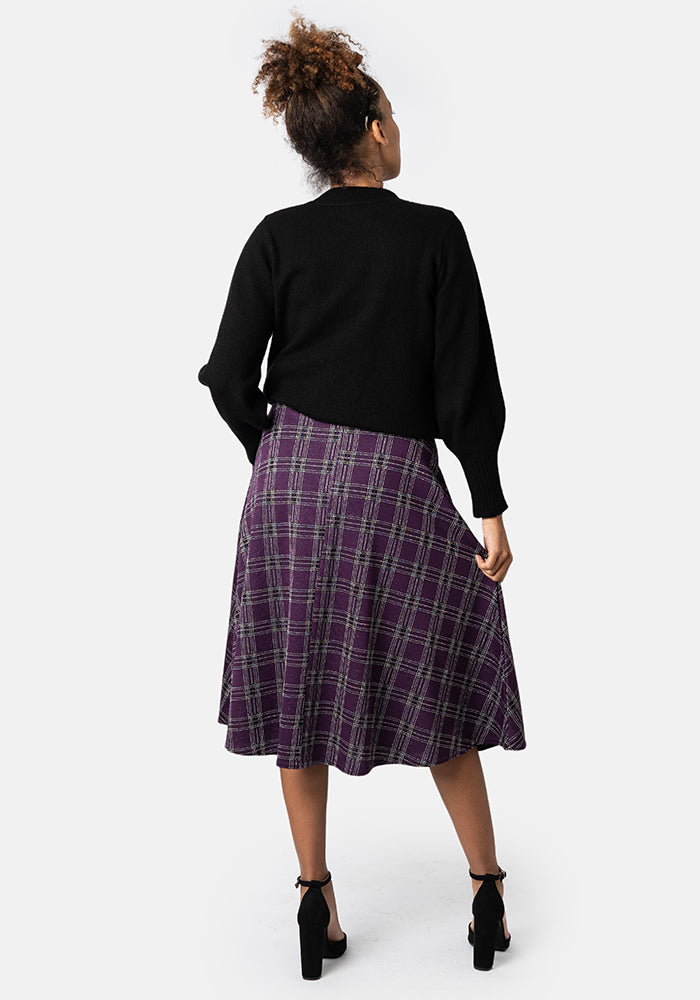 Bridget Purple Tartan Midi A-Line Skirt