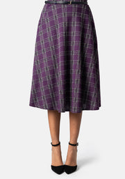 Bridget Purple Tartan Midi A-Line Skirt