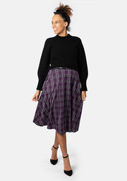 Bridget Purple Tartan Midi A-Line Skirt
