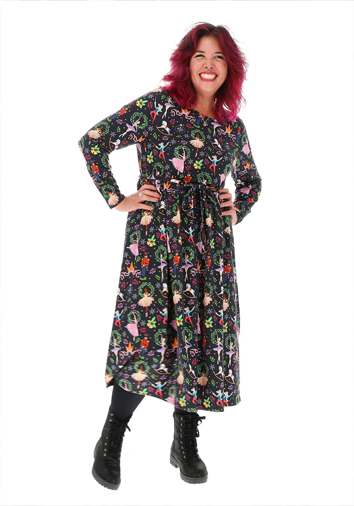 Briette Ballerina &amp; Nutcracker Print Cotton Midi Dress