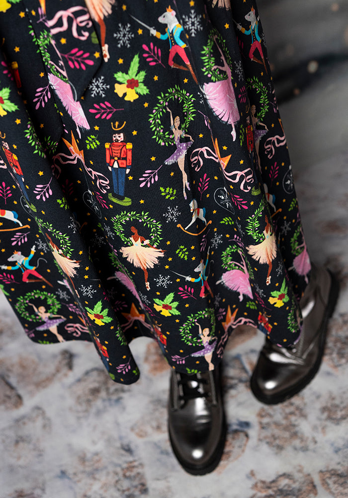 Briette Ballerina &amp; Nutcracker Print Cotton Midi Dress