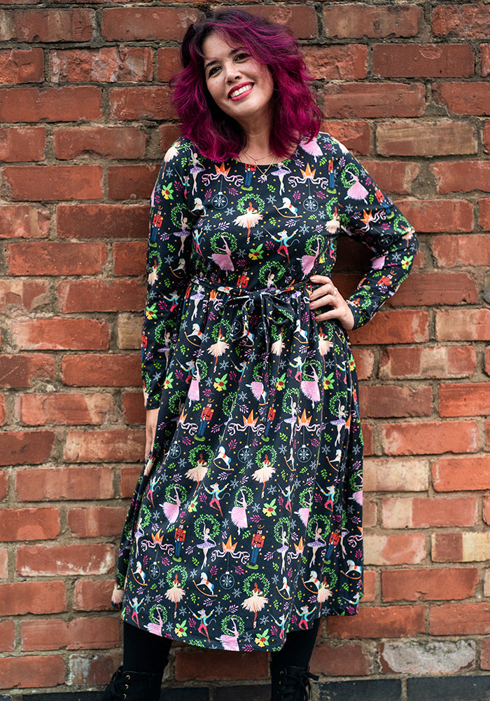 Briette Ballerina &amp; Nutcracker Print Cotton Midi Dress