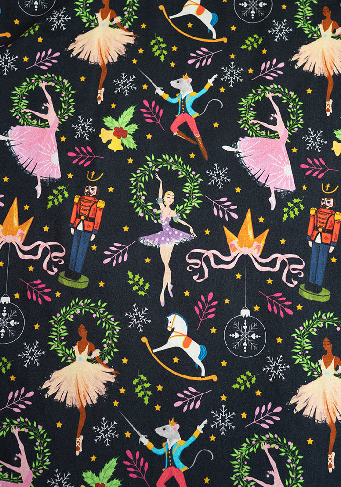 Briette Ballerina &amp; Nutcracker Print Cotton Midi Dress